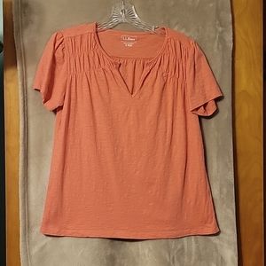 LL Bean Smocked Notch Neck Tee